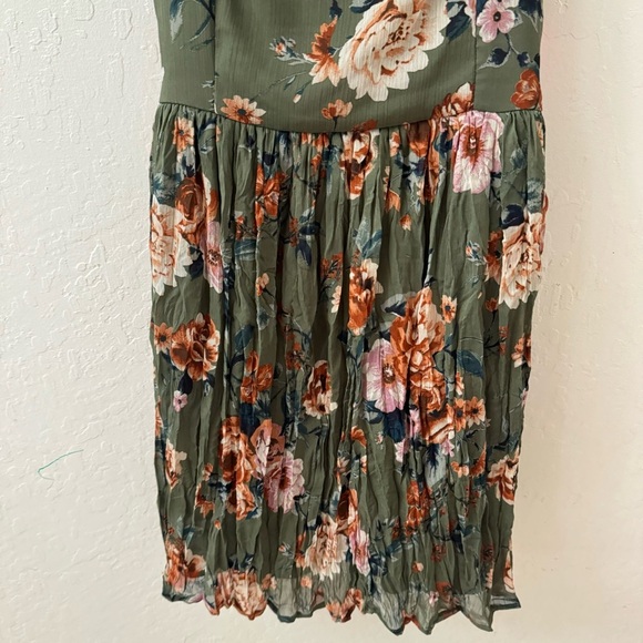 Xhilaration Olive Green Floral Square Neck Picnic Dress Smocked Large - Picture 3 of 7